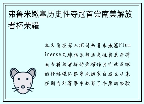 弗鲁米嫩塞历史性夺冠首尝南美解放者杯荣耀